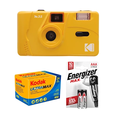 Tetenal Kodak M35 Reusable Camera Yellow + UltraMax 400 + 2st AAA batterier