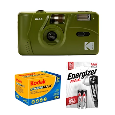 Tetenal Kodak M35 Reusable Camera Olive Green + UltraMax 400 + 2st AAA batterier