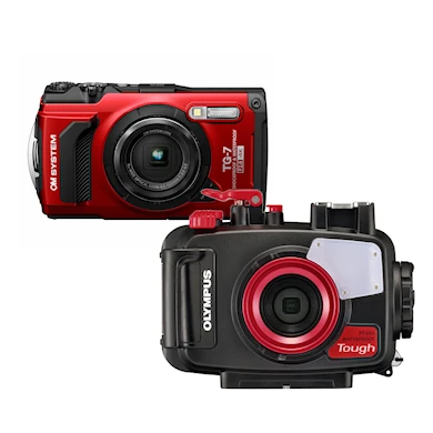 OM System TG-7 Röd + PT-059 Undervattenshus